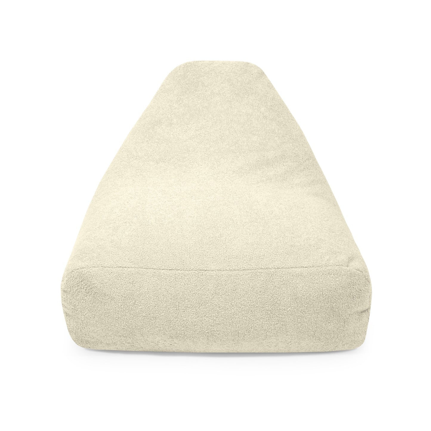 Vista frontal del SNUG 80 TEDDY, un moderno puff bean bag infantil (80×90×70 cm) en tejido borreguito beige y espuma, ideal para dormitorios o cuartos de juegos.