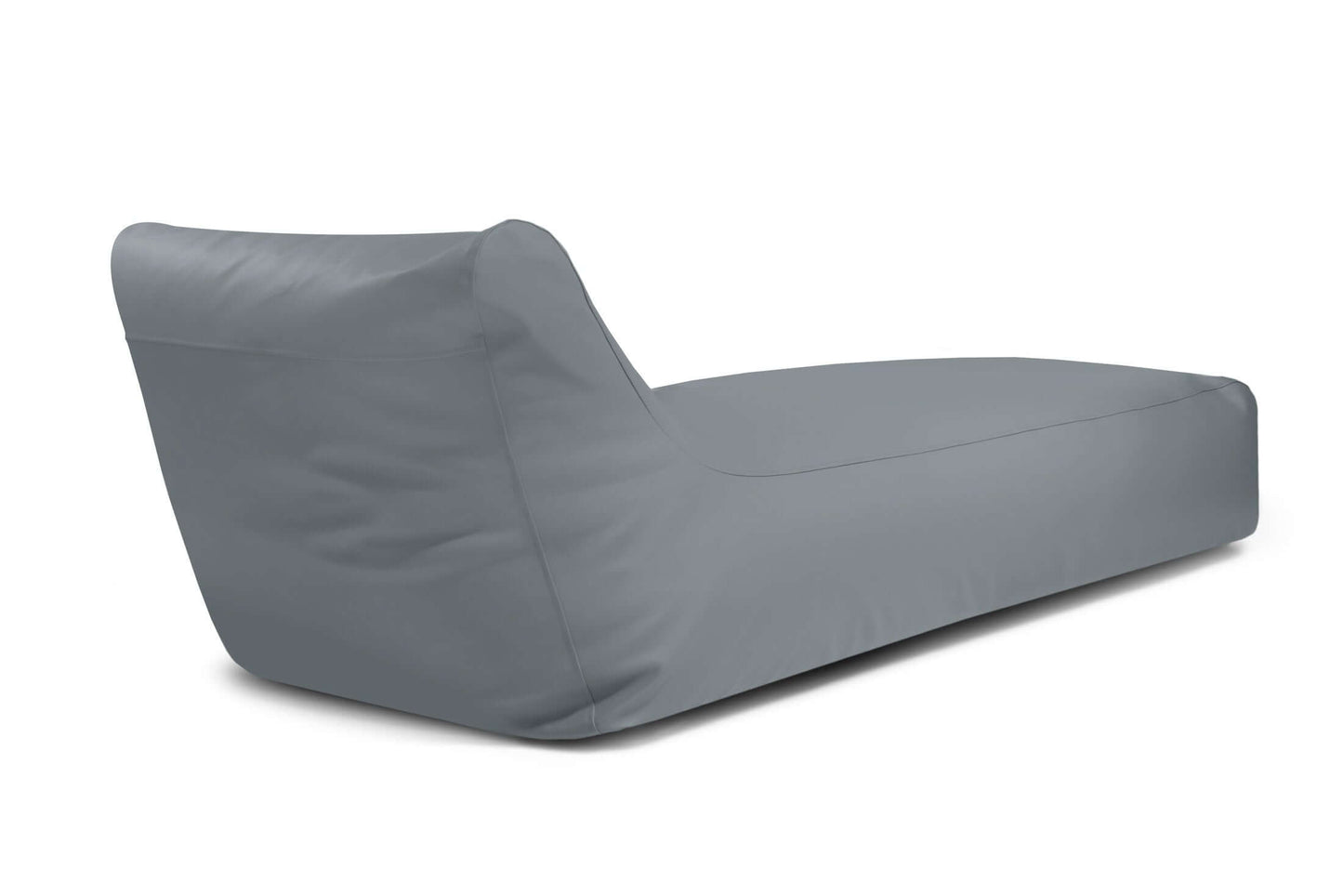 La Bean bag Sunbed 90 Outside - uso exteriores es una moderna tumbona gris con respaldo alto y diseño minimalista, perfecta como elegante tumbona ergonómica para relajarse al aire libre, mostrada sobre fondo blanco.