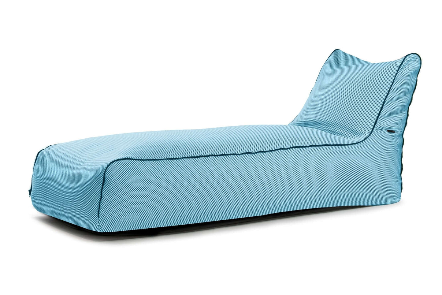 Bean Bag Sunbed Zip Capri azul para exteriores, con asiento ergonómico bajo y respaldo en ángulo, sobre fondo blanco.