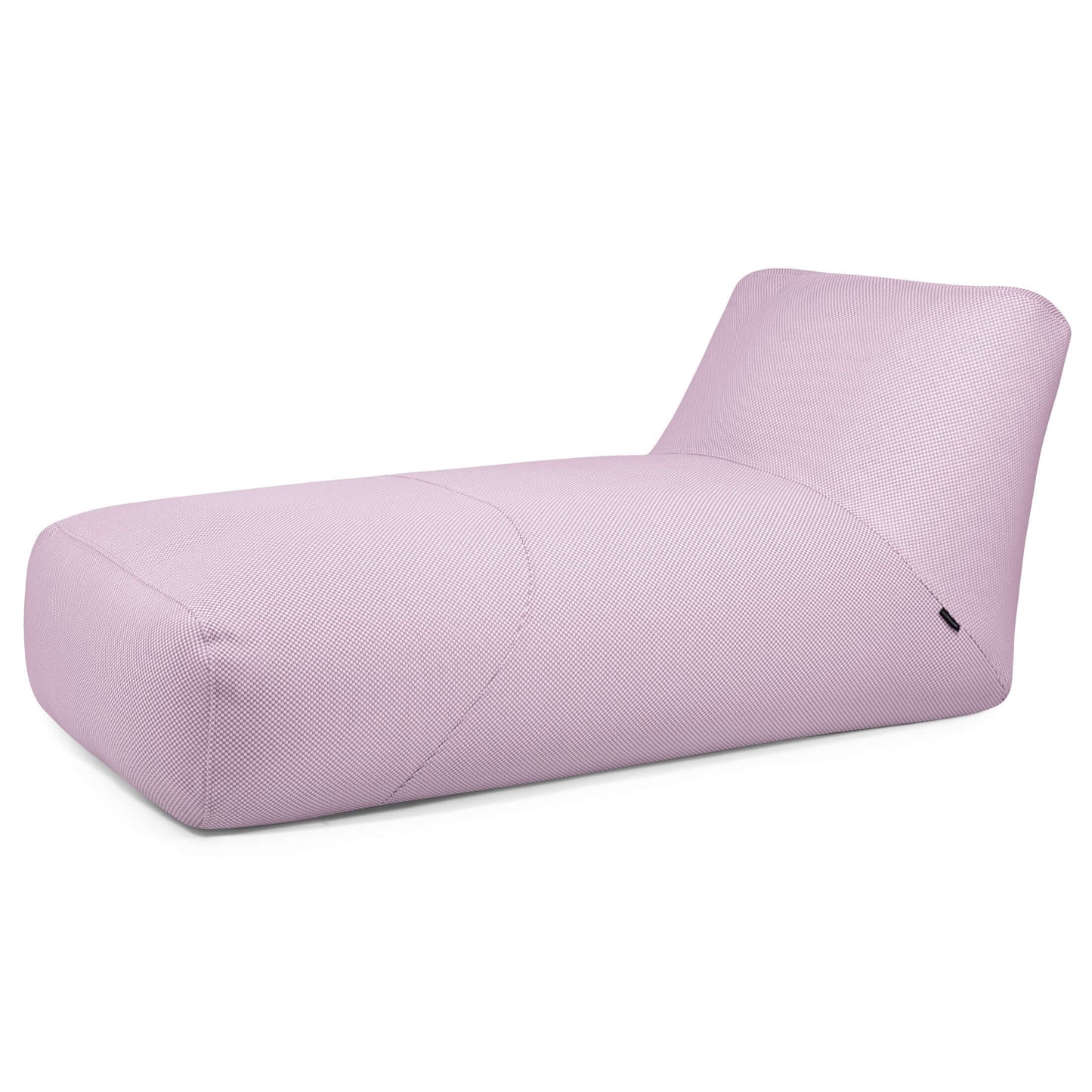 La Bean bag Tube 100 Daybed Capri - uso exterior es una moderna chaise lounge de color morado claro con superficie de tela suave y respaldo en ángulo, que combina estilo y comodidad para uso exterior. Se muestra sobre un fondo blanco liso.