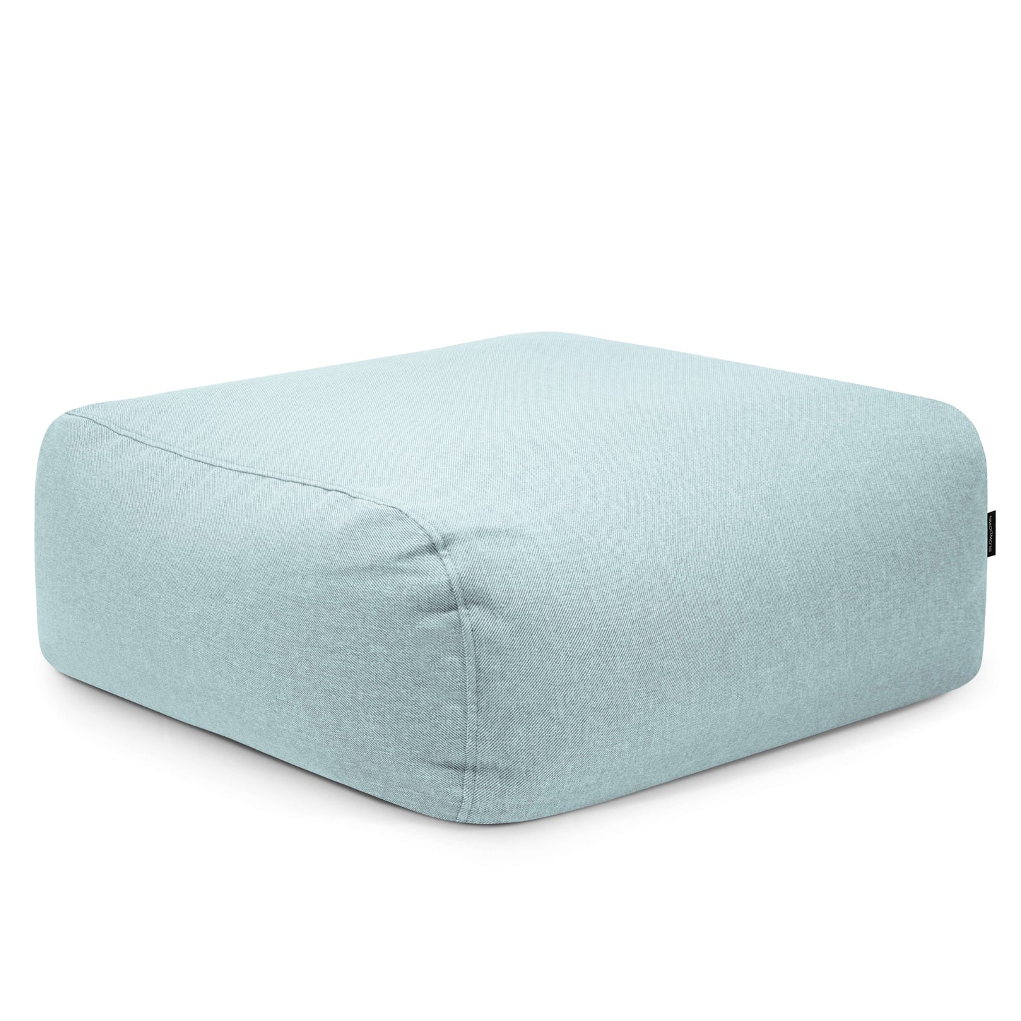 El puf cuadrado TUBE 80 RIVIERA de tejido repelente al agua y lavable (85×85×38 cm), moderno y apto para interior o exterior, sirve como asiento extra; aparece sobre un fondo blanco.