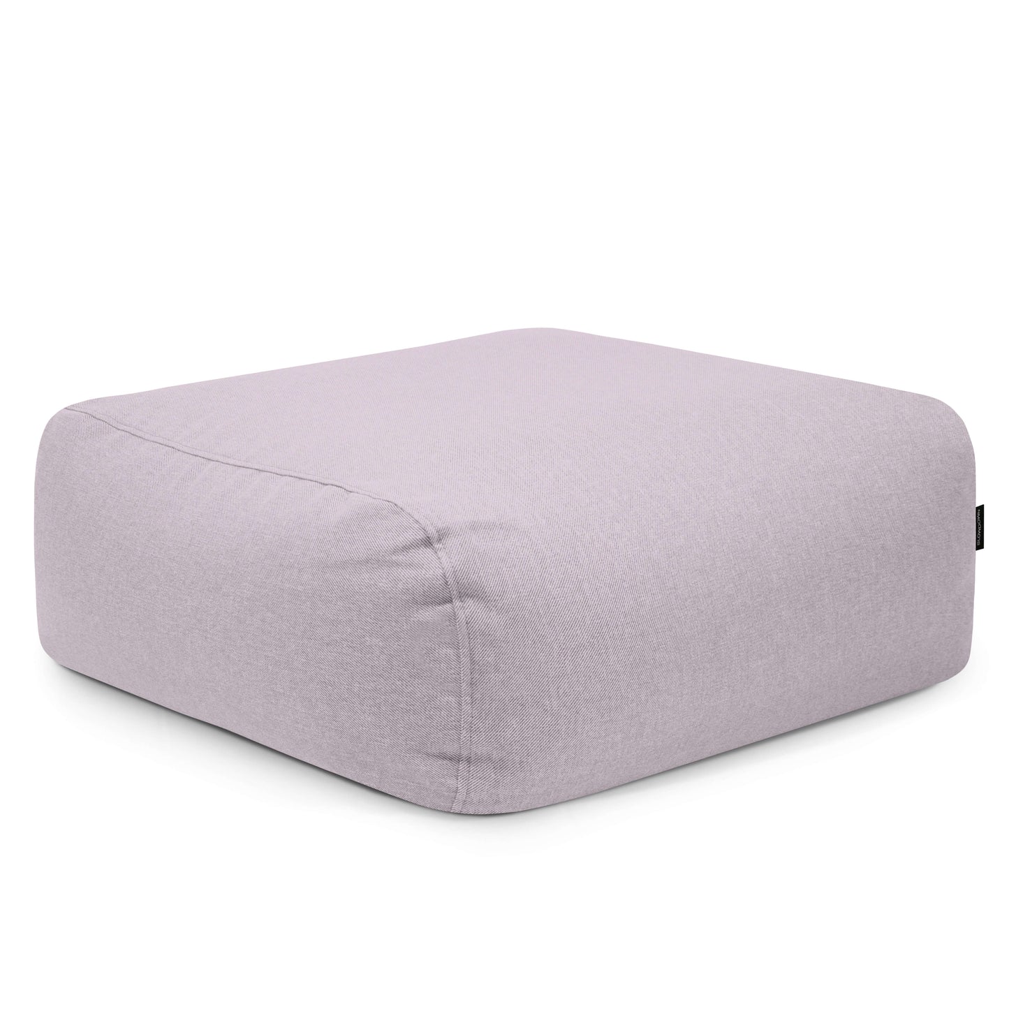 El puf cuadrado TUBE 80 RIVIERA de tejido repelente al agua y lavable (85×85×38 cm), moderno para interior y exterior, sirve como asiento extra o puf ergonómico sobre fondo blanco.