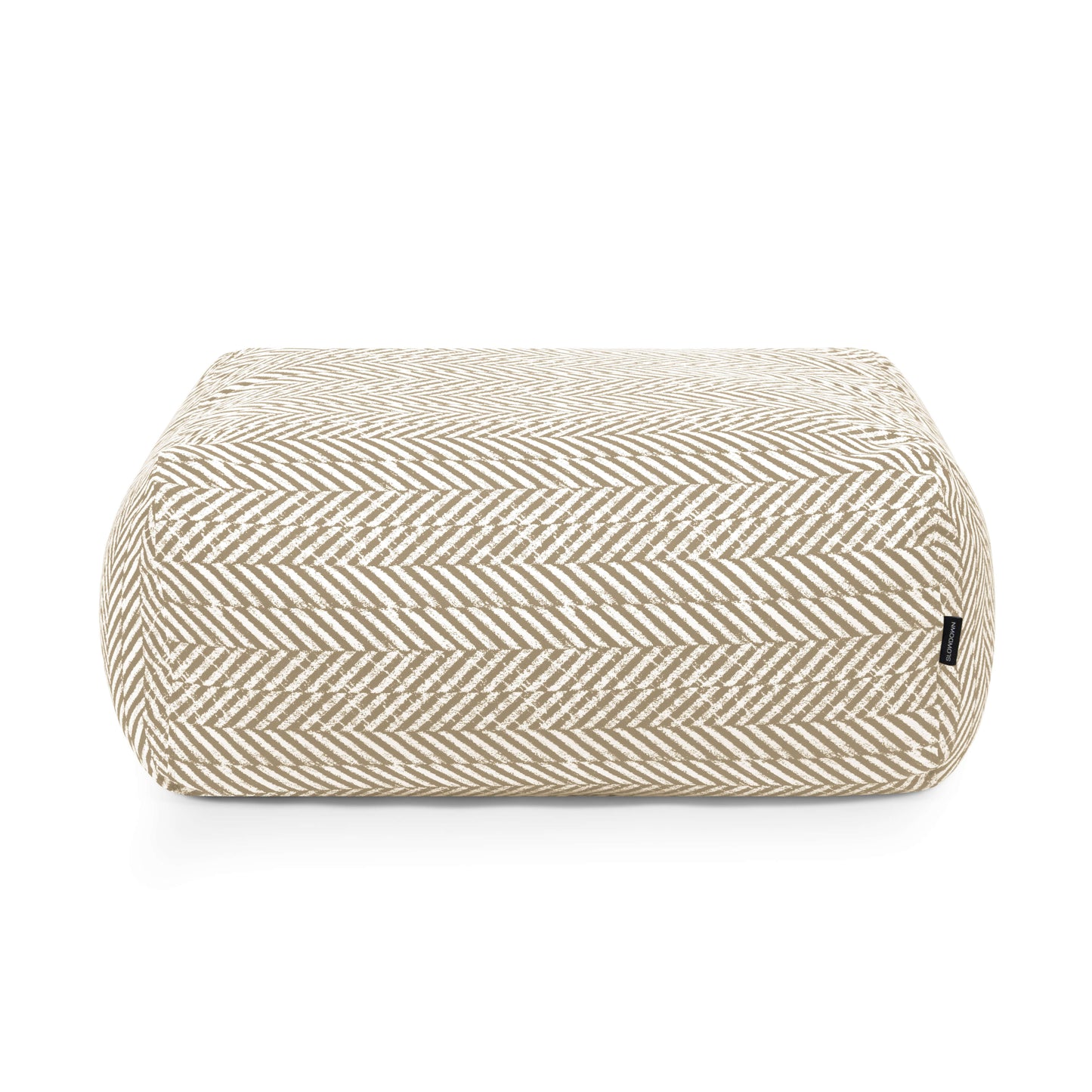 Puf cuadrado TUBE 80 ZARZUELA de tejido estampado lavable y resistente al sol, 85×85×38 cm, mostrado de frente sobre fondo blanco.