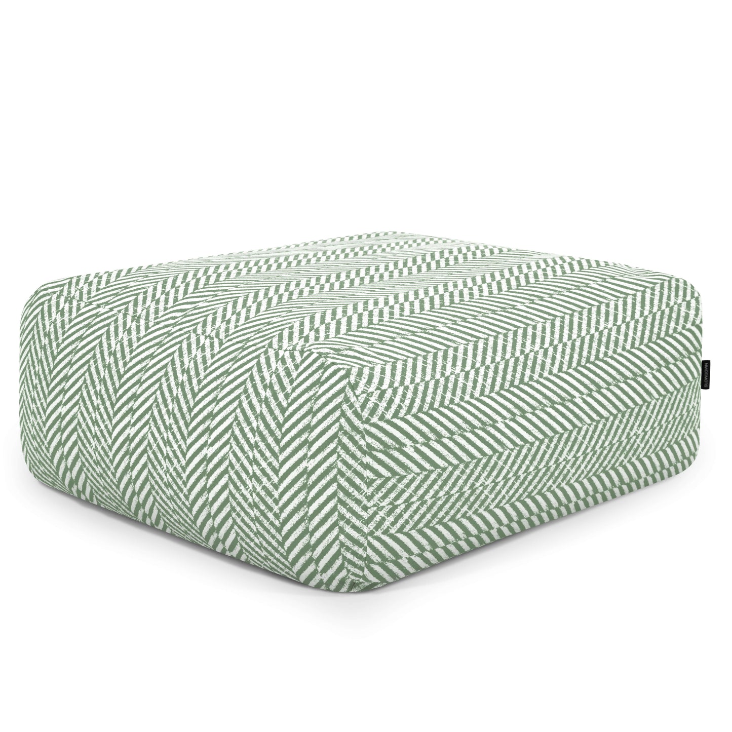 Puf cuadrado TUBE 80 ZARZUELA de tejido estampado lavable y resistente al sol (85×85×38 cm), ideal como asiento ergonómico o pouf moderno para exterior, en verde y blanco, perfecto para tu espacio actual.