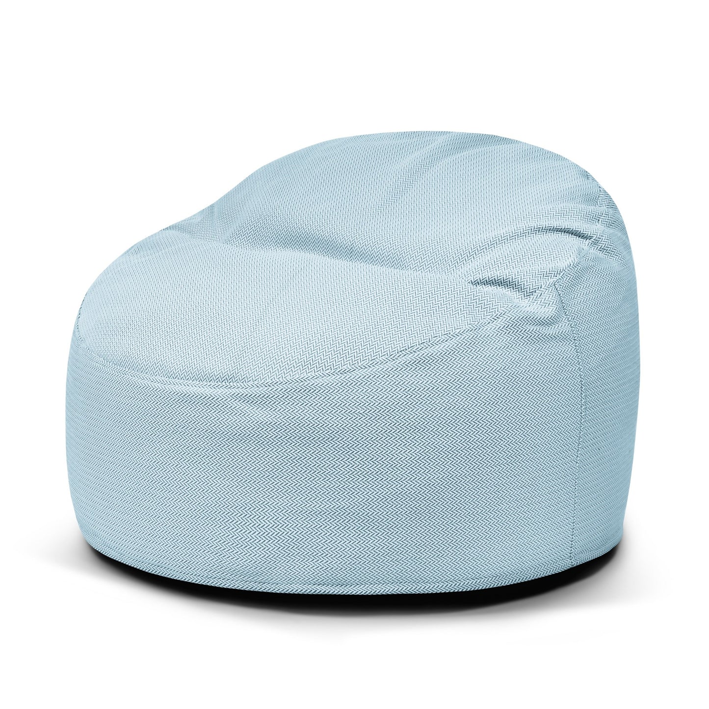 El Foam Bean Bag Om 85 Canaria es un sillón de tela con textura de color azul claro y forma redondeada, perfecto como puff para niños o bean bag infantil, apto para uso en exteriores y que se muestra sobre un fondo blanco.