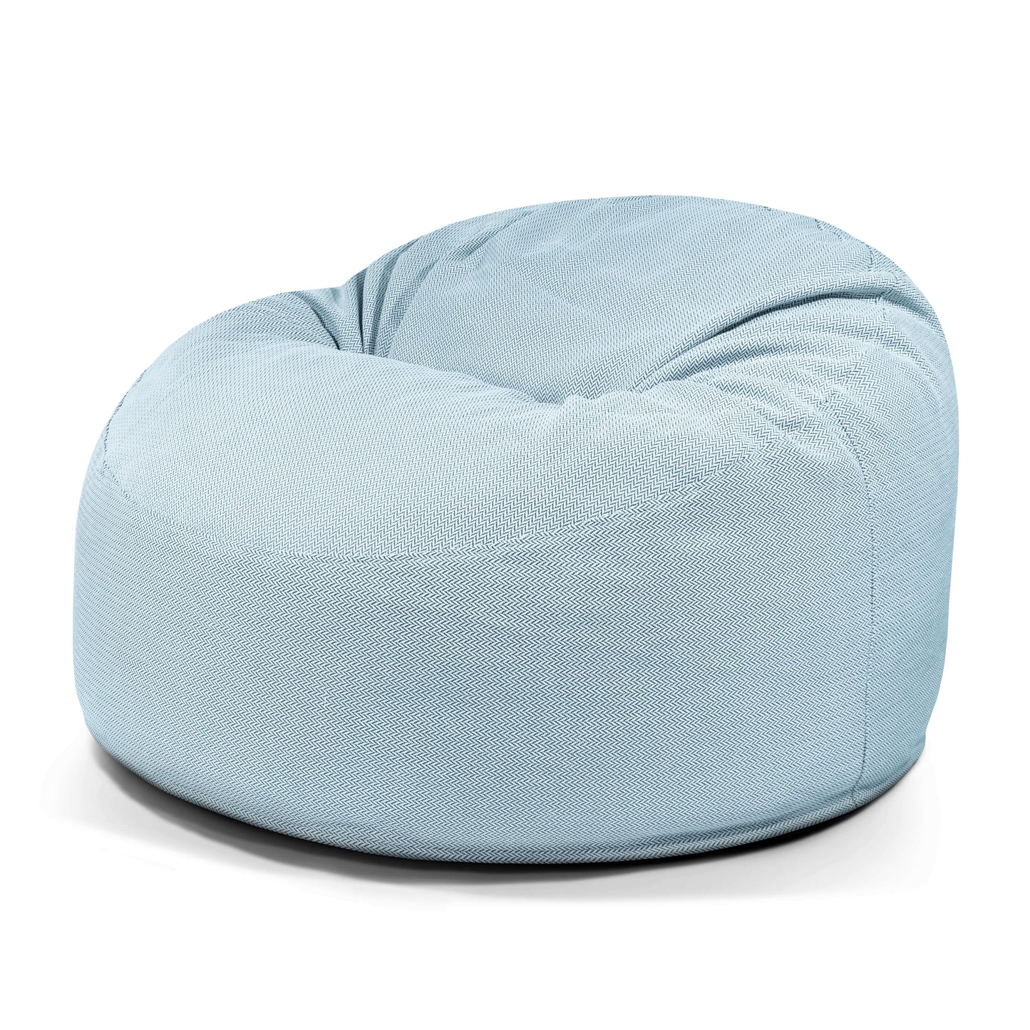 Azul claro espuma Bean Bag OM 110 Canaria para uso al aire libre, con tejido texturizado y se muestra contra un fondo blanco-un ergonómico y elegante asiento cómodo para cualquier espacio.
