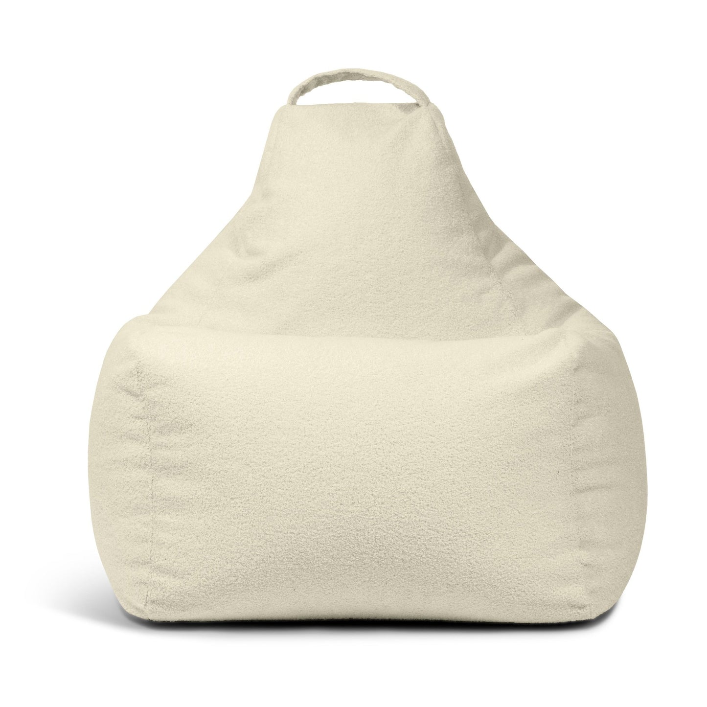 El Bean bag Play Teddy, en color beige con acabado texturizado y asa superior, se muestra mirando hacia delante sobre un fondo blanco, ideal para añadir un estilo moderno a cualquier espacio.