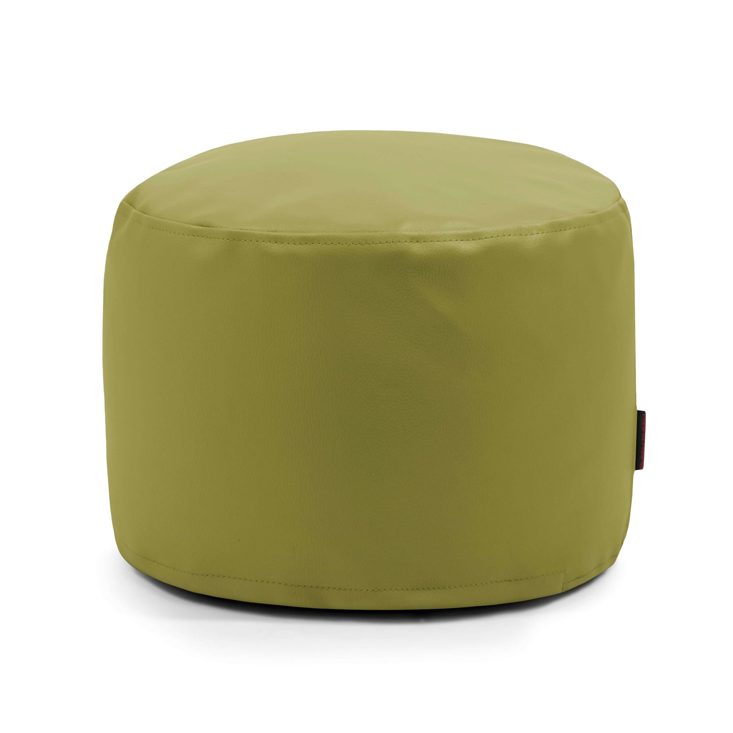 El Pouf Mini Outside - uso exteriores es una otomana redonda impermeable de color verde oliva y superficie lisa, perfecta como asiento compacto para cualquier espacio.