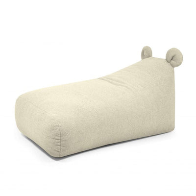 Un sillón puf de color verde azulado con un mango negro en la parte superior, diseñado para descansar.