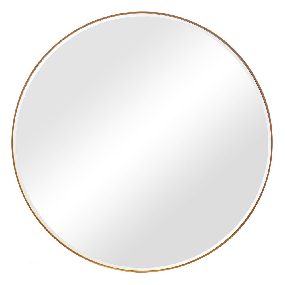 El Espejo de Aluminio en Oro Circular Fordeco presenta un marco delgado con acabado dorado, brindando un diseño elegante para cualquier espacio.