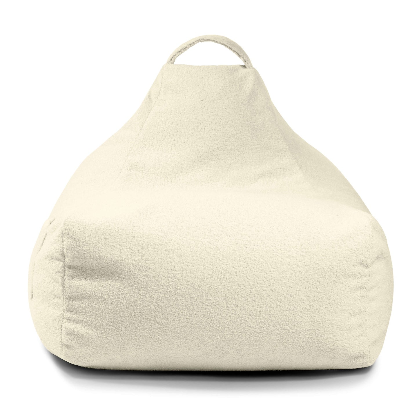 El Bean bag Game Teddy es un puff ergonómico de color crema con asa superior, mostrado de frente sobre fondo blanco.
