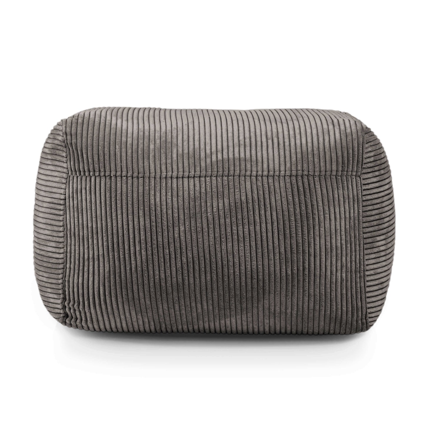 Puf rectangular compacto de pana gris PLUS 70 WAVES (70×60×45 cm), moderno y ligero, ideal como asiento extra o para complementar la decoración de tu salón o dormitorio. Fotografiado sobre fondo blanco.
