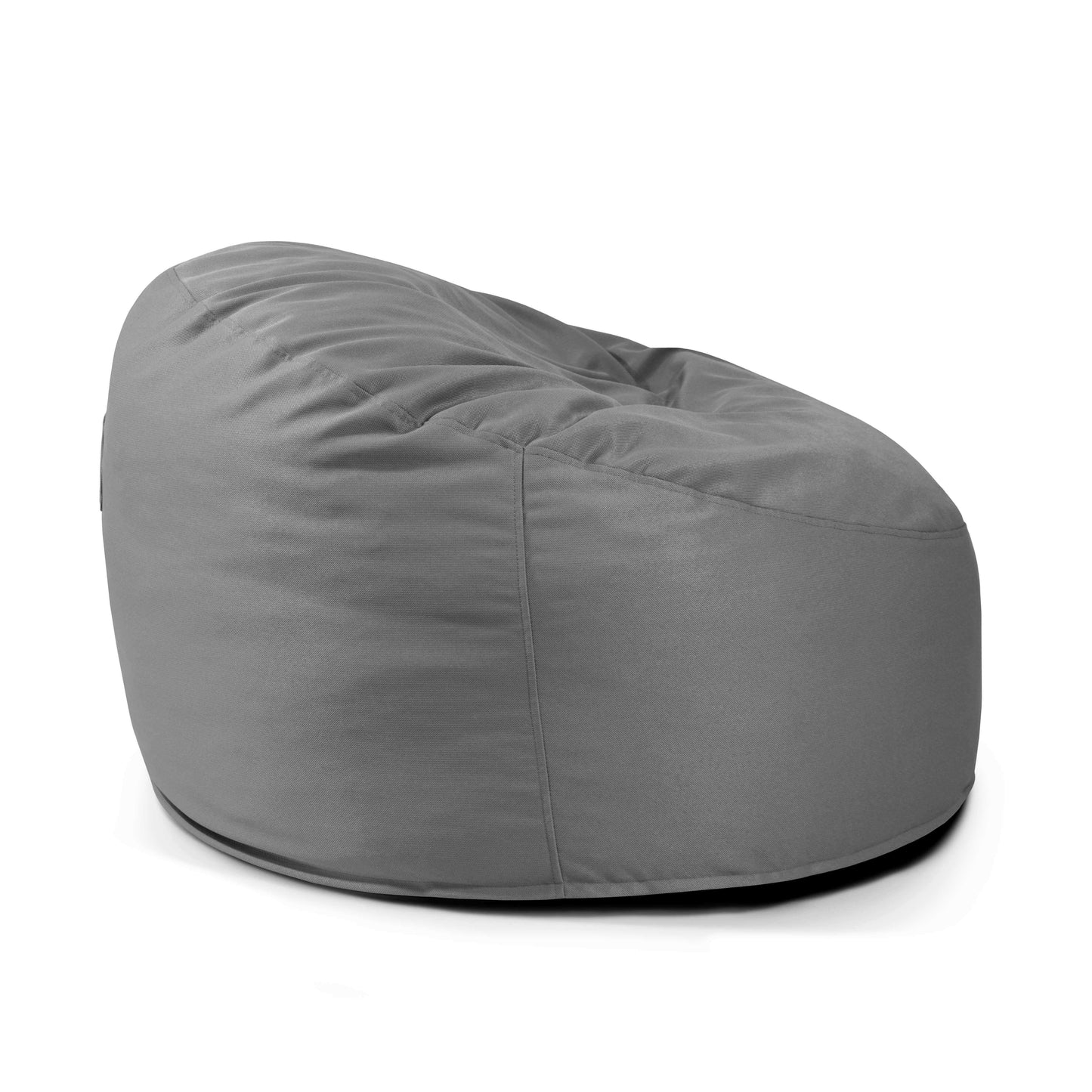 El Foam Bean Bag OM 110 Barcelona en gris presenta una forma suave y redondeada para un asiento cómodo, se muestra sobre un fondo blanco.