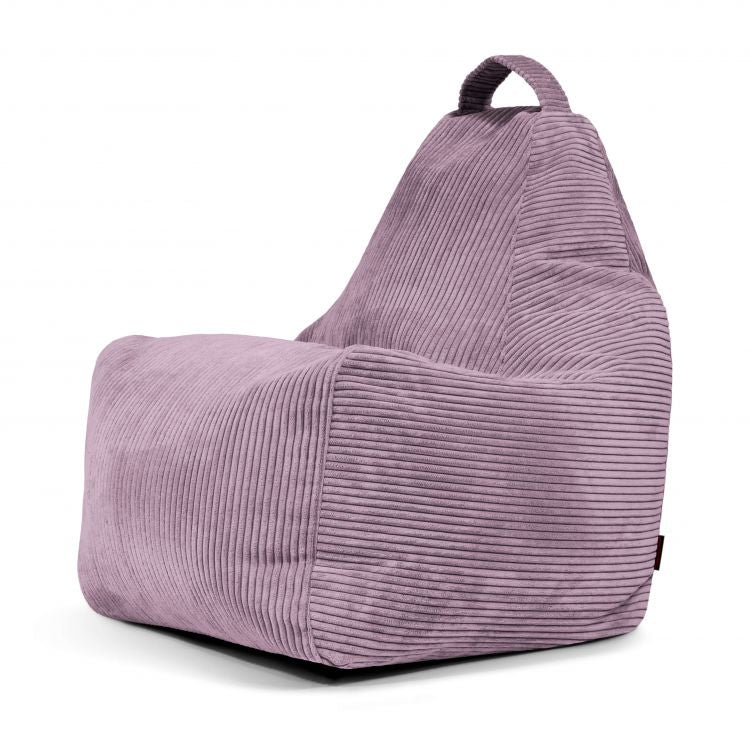 El Bean bag Play Waves de pana malva tiene un asa superior, un respaldo estructurado y un asiento ancho para un apoyo ergonómico: un puf moderno perfecto para una comodidad con estilo.