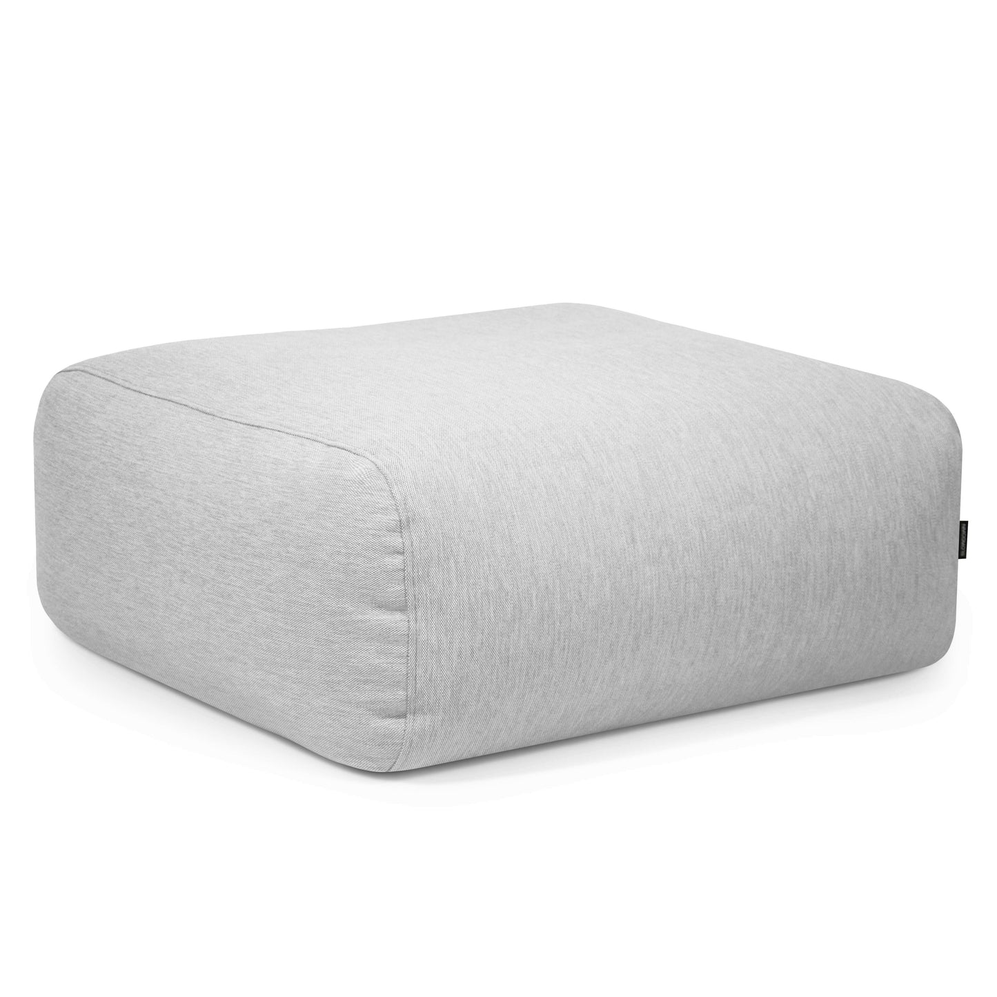 La otomana cuadrada de tela lavable gris claro (85×85×38 cm) de TUBE 80 CASA se asienta sobre un fondo blanco, combinando comodidad ergonómica y estilo de puf relajado para una vida moderna en interiores o exteriores.