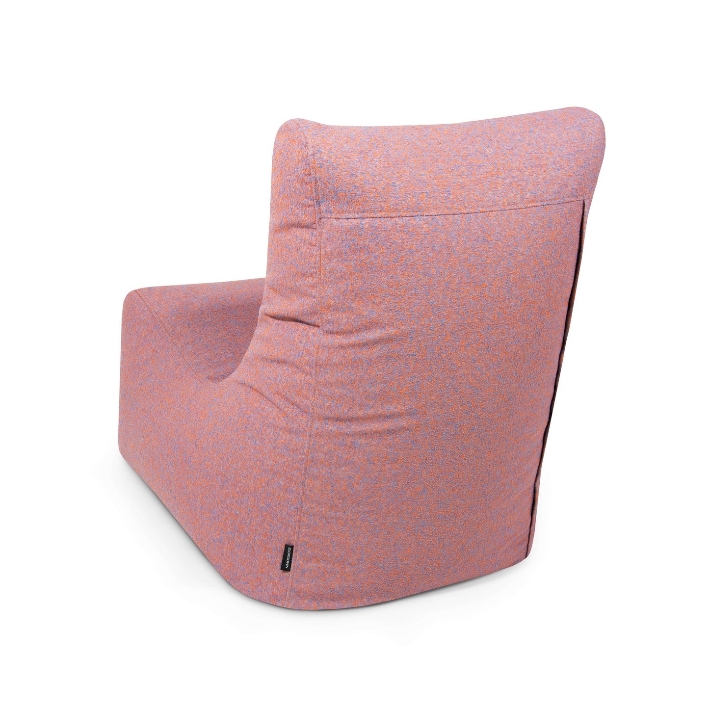 El Bean bag Seat Breeze - uso exteriores es un sillón moderno con asiento ergonómico, tapizado en tejido texturizado rosa y morado, mostrado de espaldas sobre fondo blanco.