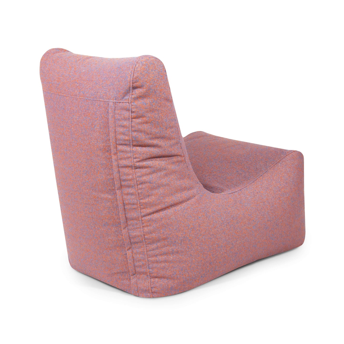 El Bean bag Seat Breeze - uso exterior es un moderno sillón sin brazos con tapicería rosa y morada, que presenta un asiento ergonómico bajo e inclinado y un respaldo alto, mostrado desde un ángulo lateral trasero.