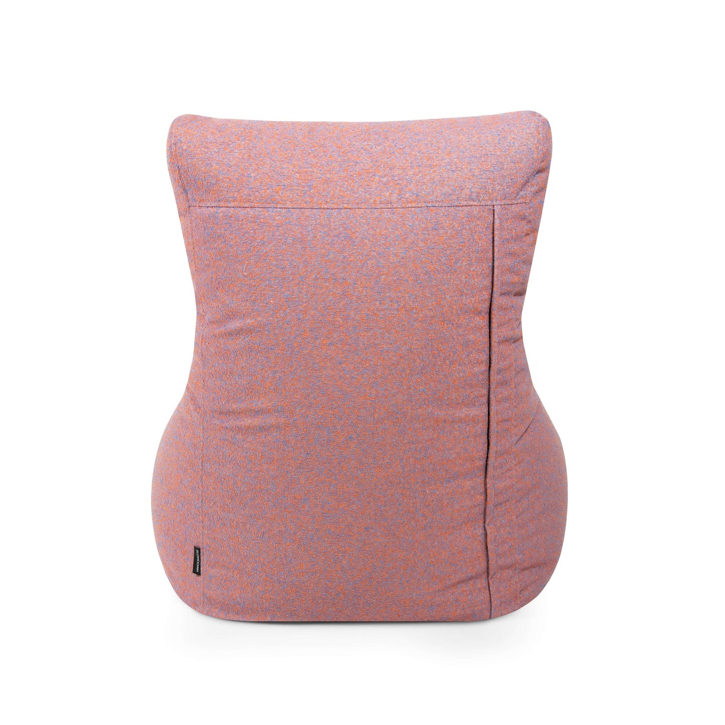 El Bean bag Seat Breeze - uso exterior es un cojín de respaldo texturizado en rosa y morado con una base ancha, una parte superior estrecha, una costura lateral y una pequeña etiqueta negra, ideal como asiento ergonómico o como elegante puff para tu espacio.