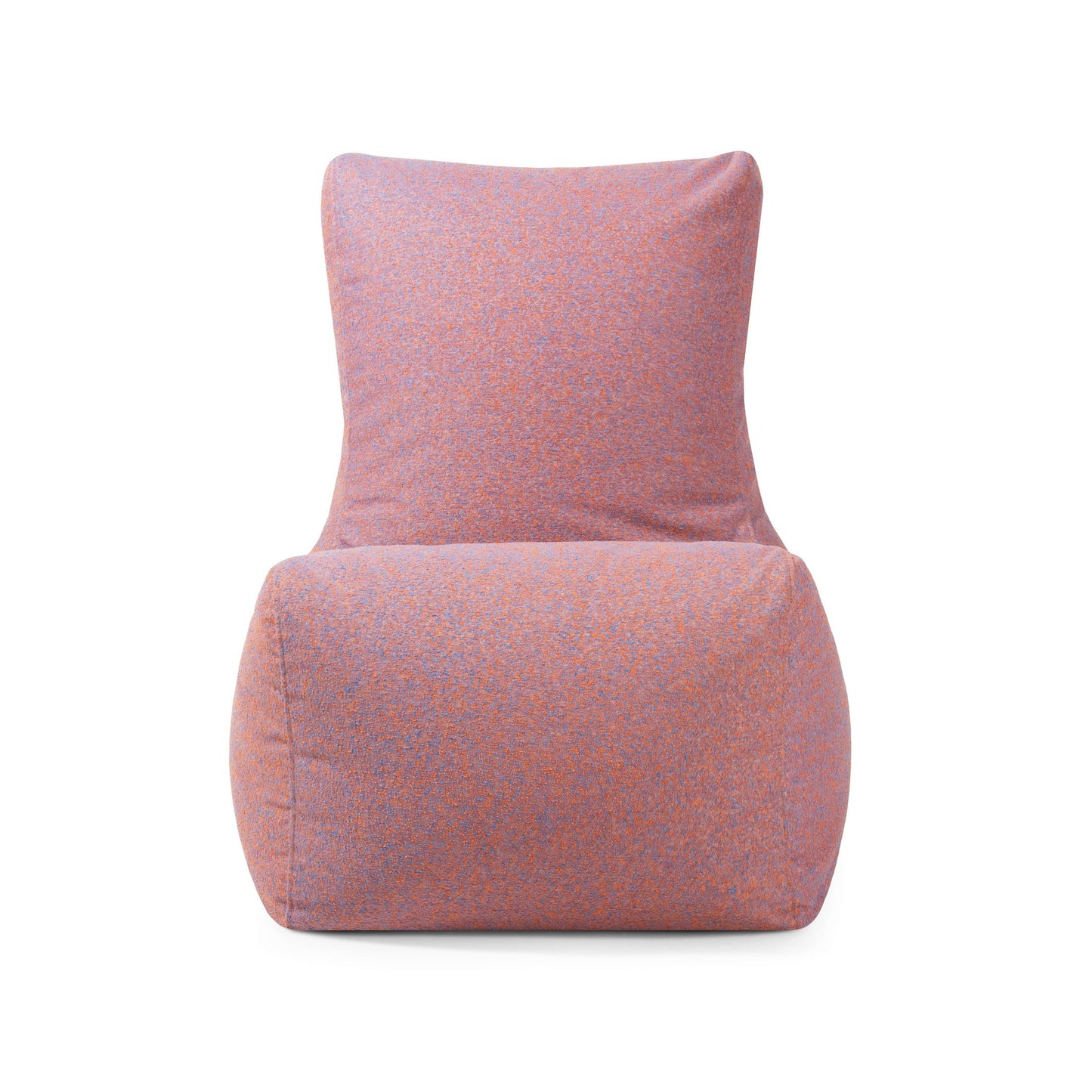 El Bean Bag Seat Breeze - uso exterior es un moderno sillón sin brazos con asiento ergonómico acolchado, tapizado en tejido texturizado rosa y morado, ideal para uso exterior y mostrado sobre fondo blanco.