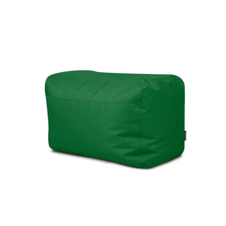 Pouf rectangular PLUS 70 OX de tela impermeable brillante, compacto y ligero (70×60×45 cm), ideal para dormitorio o salón, mostrado sobre fondo blanco.