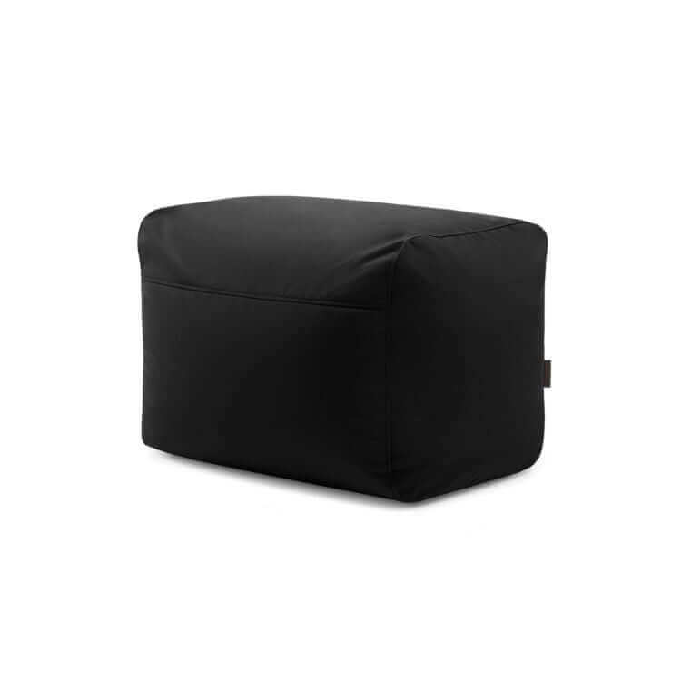 Pouf Plus 70 Colorin - uso exteriores, un puf rectangular negro con tejido liso OEKO-TEX y líneas limpias, presentado sobre un fondo blanco liso.