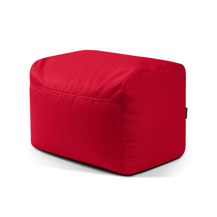 Se muestra un moderno puf rectangular-PLUS 70 PROFUSE de tejido ignífugo compacto y ligero (70×60×45 cm) sobre un fondo blanco liso. Adecuado para el dormitorio o el salón.