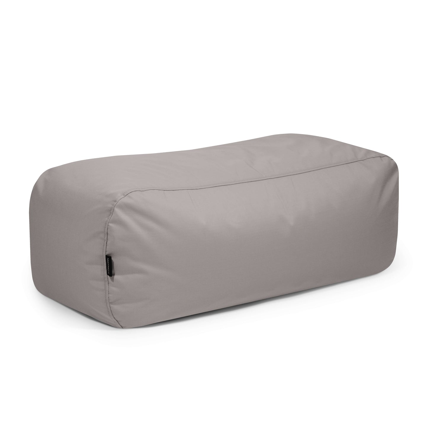 Una otomana rectangular, TUBE 100 COLORIN, con tejido estampado duradero para uso en interiores y exteriores (100×57×38 cm), diseño moderno y un tono gris claro.