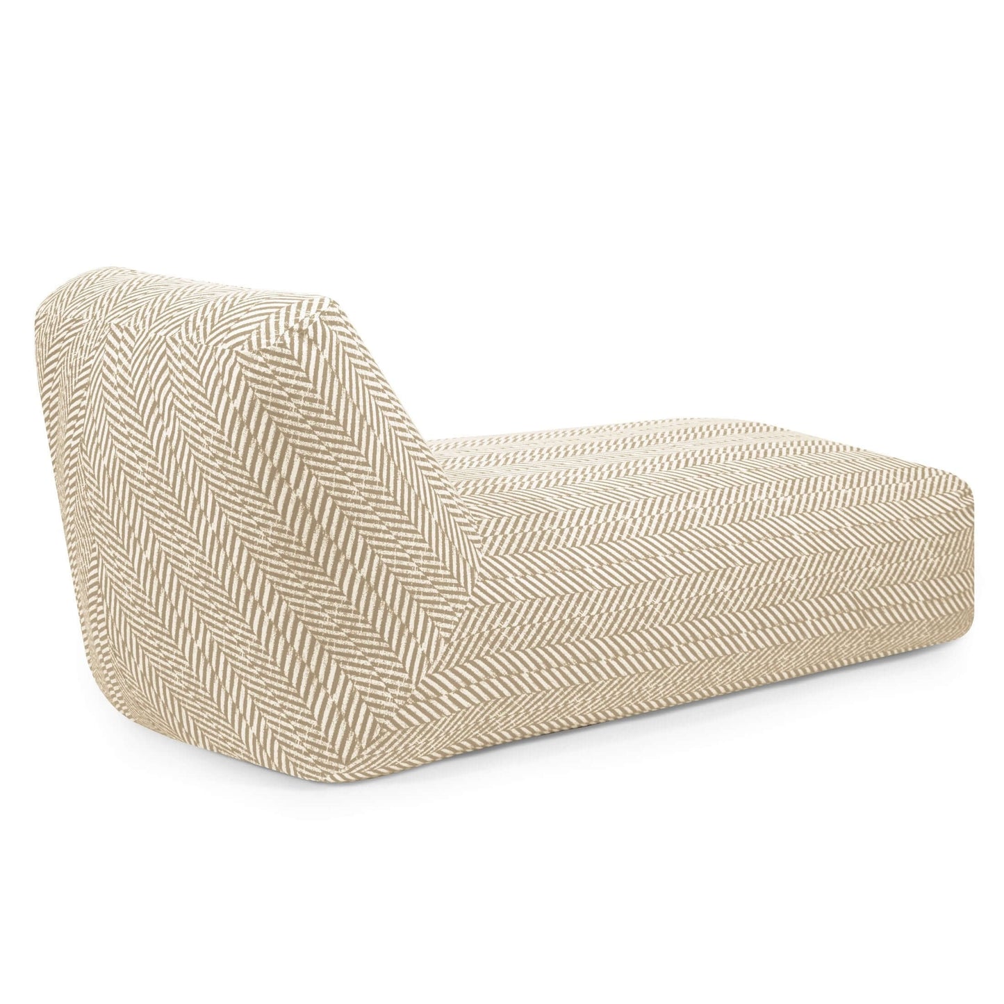 El Bean bag Tube 100 Daybed Zarzuela es un moderno sillón beige y blanco con diseño de espiga, respaldo en ángulo y sin reposabrazos, perfecto para complementar muebles para exterior, que se muestra sobre un fondo blanco.