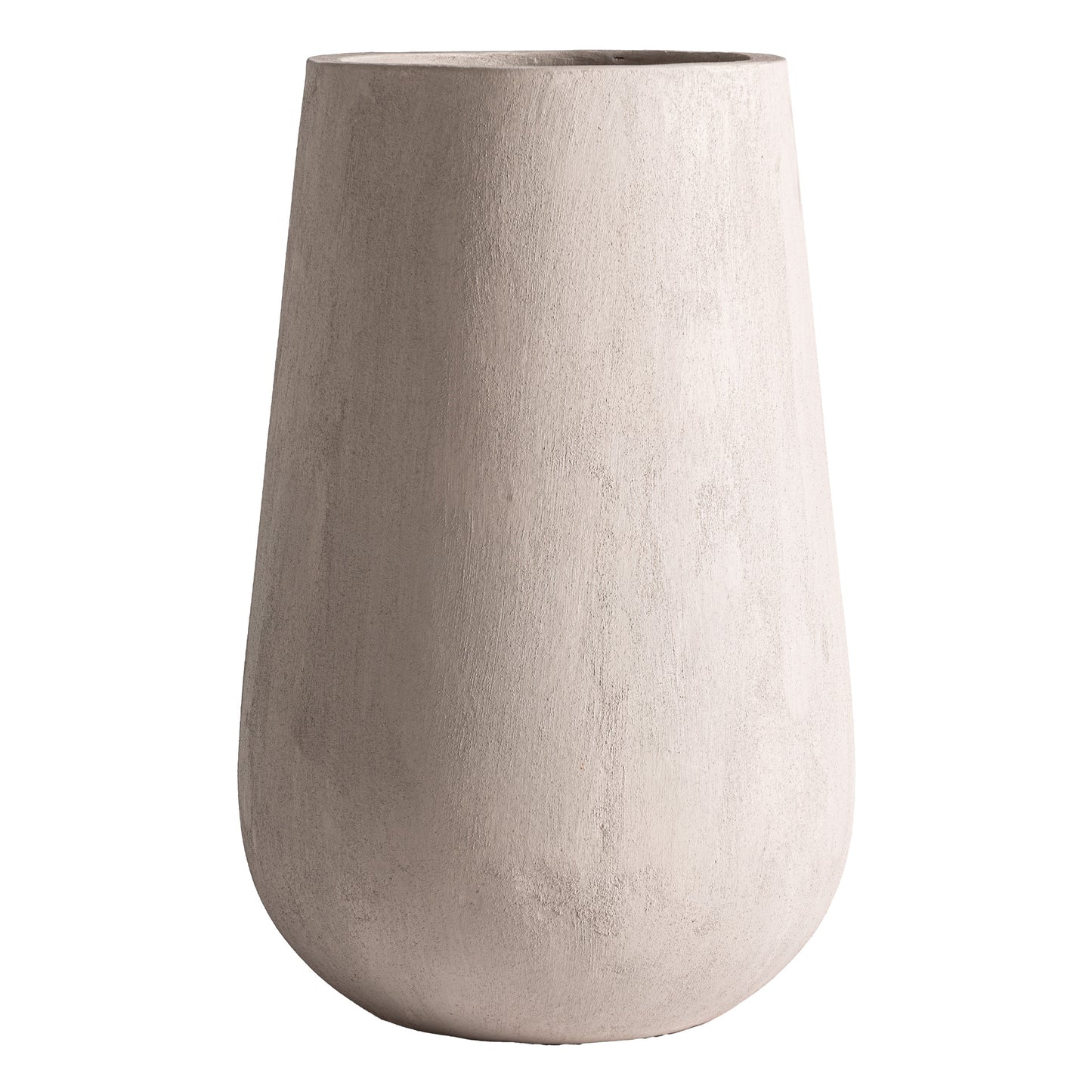 Tall, smooth Tinaja en cemento topo y fibra de vidrio 40×40×70 cm - contemporáneo - STEVIE T featuring a wide rounded base and narrow open top, perfect hogar decoration or elegante maceta para terraza, set against a white background.