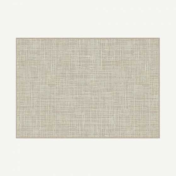 La Alfombra rectangular en viscosa y lana (340x240 cm) Abantza presenta un color beige con un sutil patrón de cuadrícula sobre un fondo blanco, ofreciendo un diseño acogedor que complementa sin esfuerzo cualquier espacio.