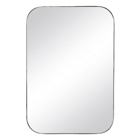 El Espejo metal cristal moderno Elegante presenta un elegante estilo moderno con una forma rectangular, esquinas redondeadas y un delgado marco negro, lo que lo hace perfecto para cualquier decoración del hogar.