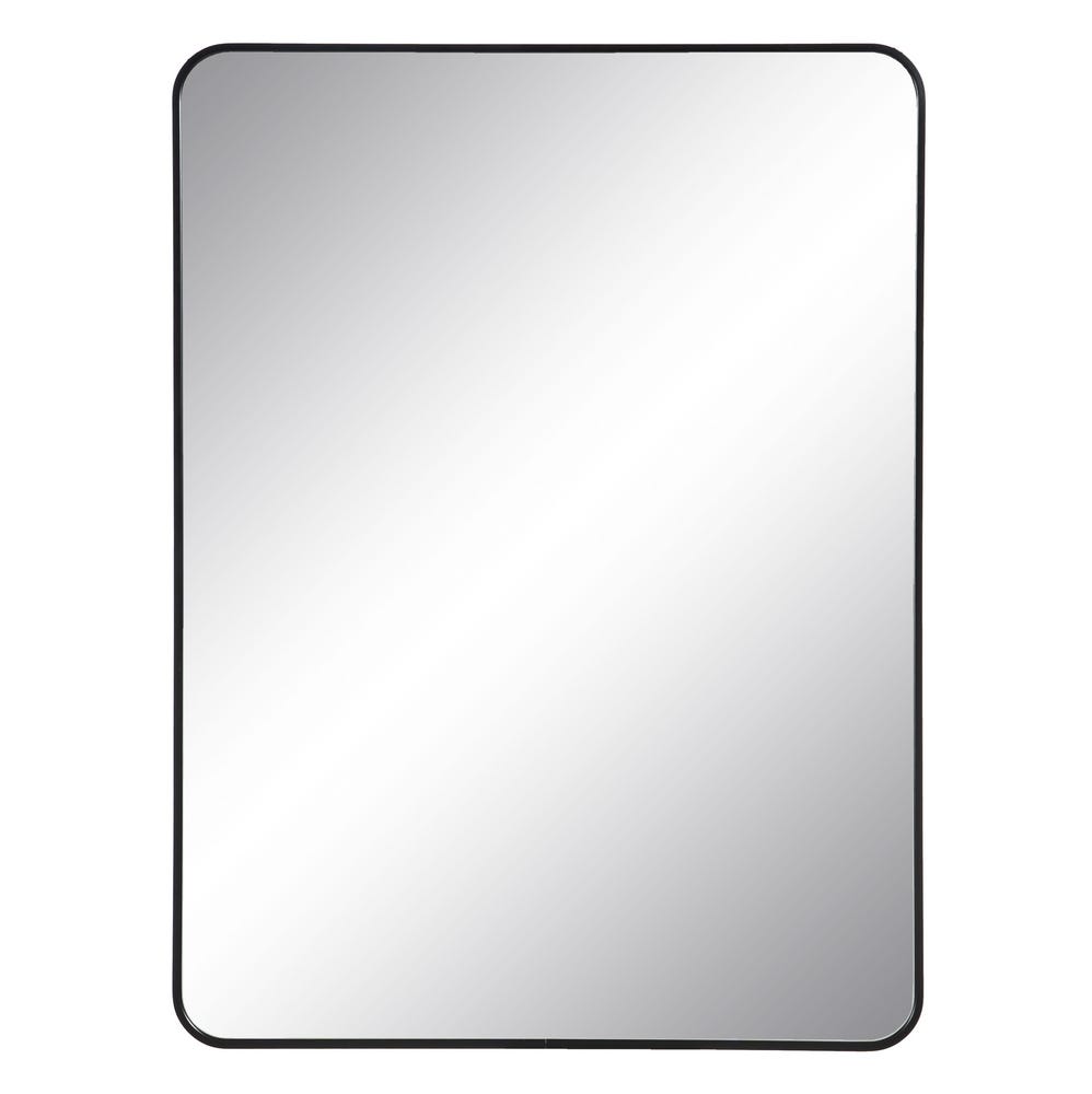 El Espejo Negro Aluminio Cristal Rectangular Baeto tiene un cómodo marco de aluminio negro y fondo blanco para un estilo contemporáneo.