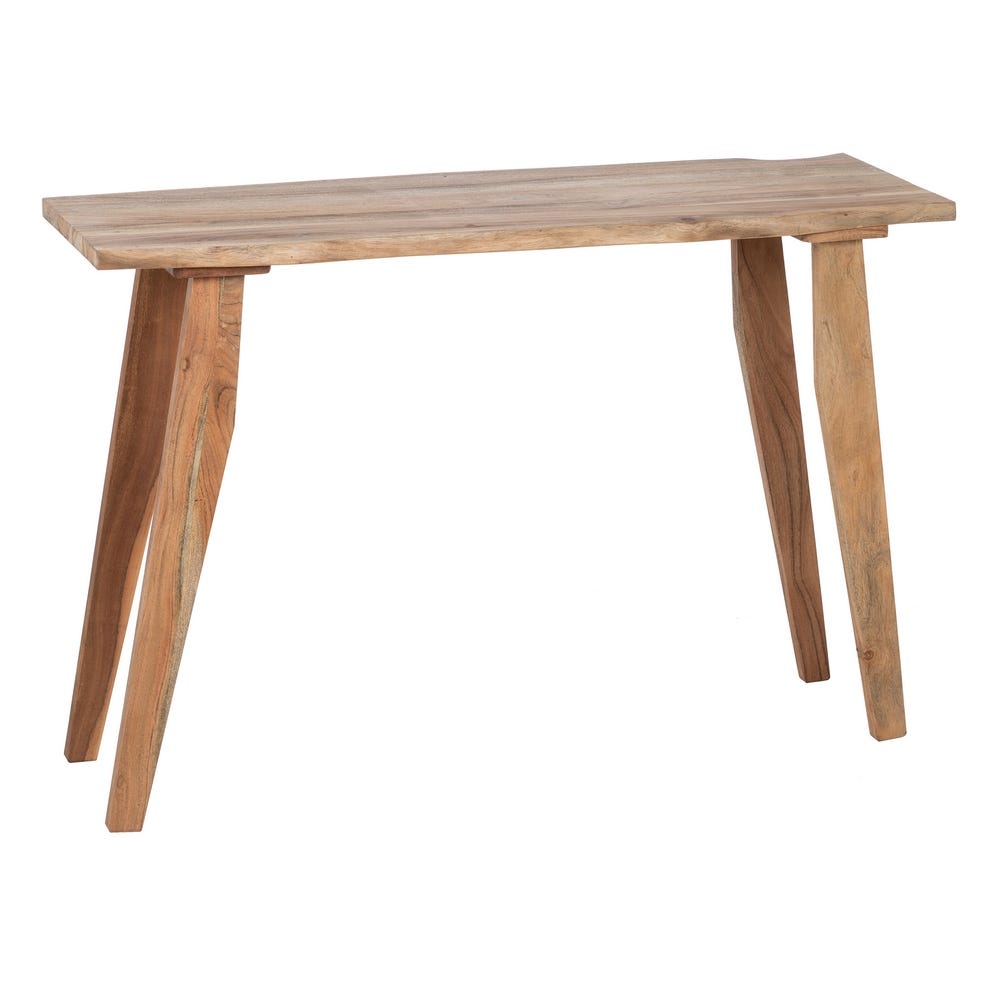 La Consola en Acacia Natural Zeura es una mesa consola de madera versátil con una elegante tapa rectangular y cuatro patas en ángulo, que personifica la elegancia moderna y realza sin esfuerzo cualquier espacio.