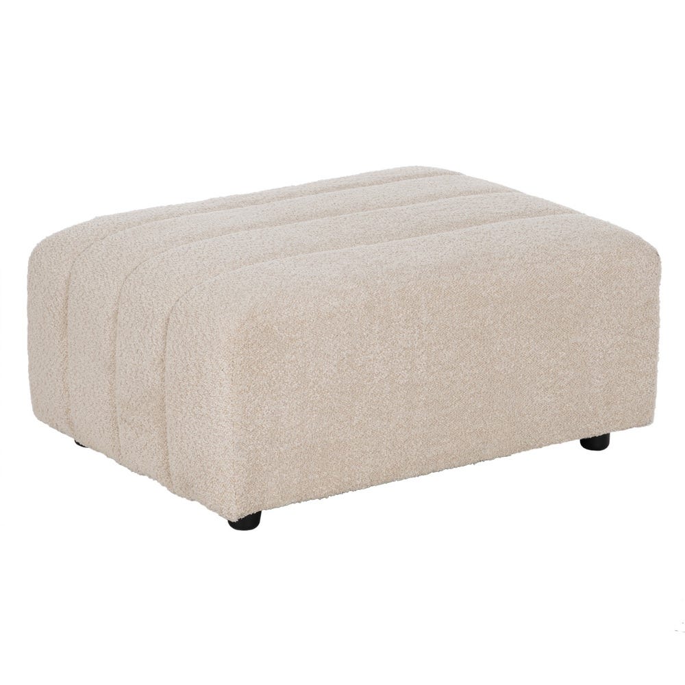 El Puff cuadrado Beige moderno Siena presenta un diseño rectangular con una superficie de tela beige texturizada y cuatro patas negras, brindando una comodidad excepcional.