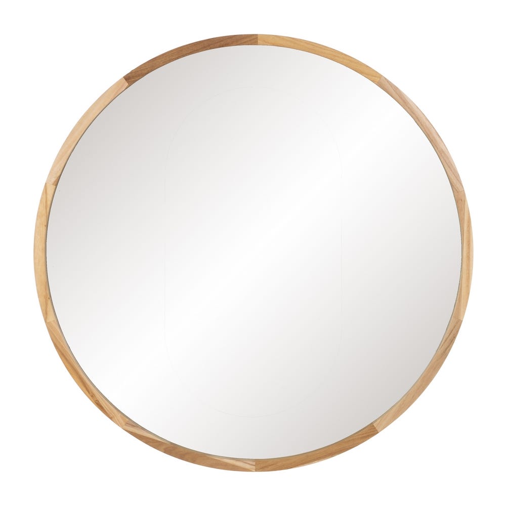 El Espejo de Madera Natural Ovalado Pino, con marco de madera y diseño moderno sobre fondo blanco, es ideal para la decoración del hogar.