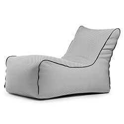 El Bean bag Lounge Zip Capri - uso exterior es un moderno sillón modular gris claro con ribete negro y asiento ergonómico, mostrado sobre fondo blanco.