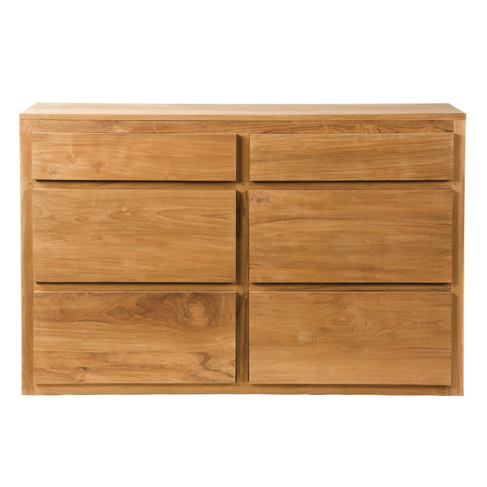 La Cómoda con 6 Cajones de Madera Teca Pelikan brinda organización y estilo, con acabado natural, diseño moderno y seis cajones espaciosos.