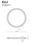 Dibujo técnico de la Lámpara de pie Elli presenta minimalismo moderno, con un diámetro de 1075 mm, una altura de 250 mm y un diámetro de sección más pequeño de 100 mm, ideal para decoración e interiorismo.