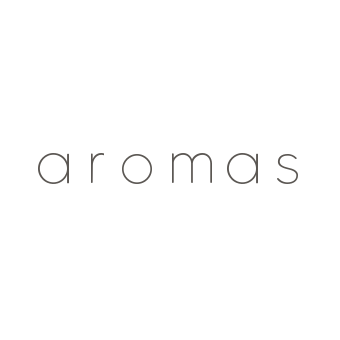 La imagen muestra "aromas" en una fuente sans-serif delgada y minúscula sobre un fondo blanco para el producto "Elige el color de la tulipa Kine".