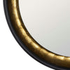 Primer plano de un Espejo Iluminado Negro-Oro DM-Cristal 90 x 90 cm Reflejo Curvo con un llamativo marco dorado y negro.