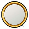 El Espejo Iluminado Negro-Oro DM-Cristal 90 x 90 cm Reflejo Curvo cuenta con un diseño circular con un anillo LED y un elegante acabado negro-oro. El cable de alimentación visible se suma a su arte decorativo, combinando a la perfección funcionalidad y elegancia.