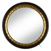 El Espejo Iluminado Negro-Oro DM-Cristal 90 x 90 cm Reflejo Curvo presenta un espejo de pared redondo con un marco negro grueso y un borde interior dorado, que incorpora llamativos tonos negro-oro como un impresionante arte decorativo para su espacio.