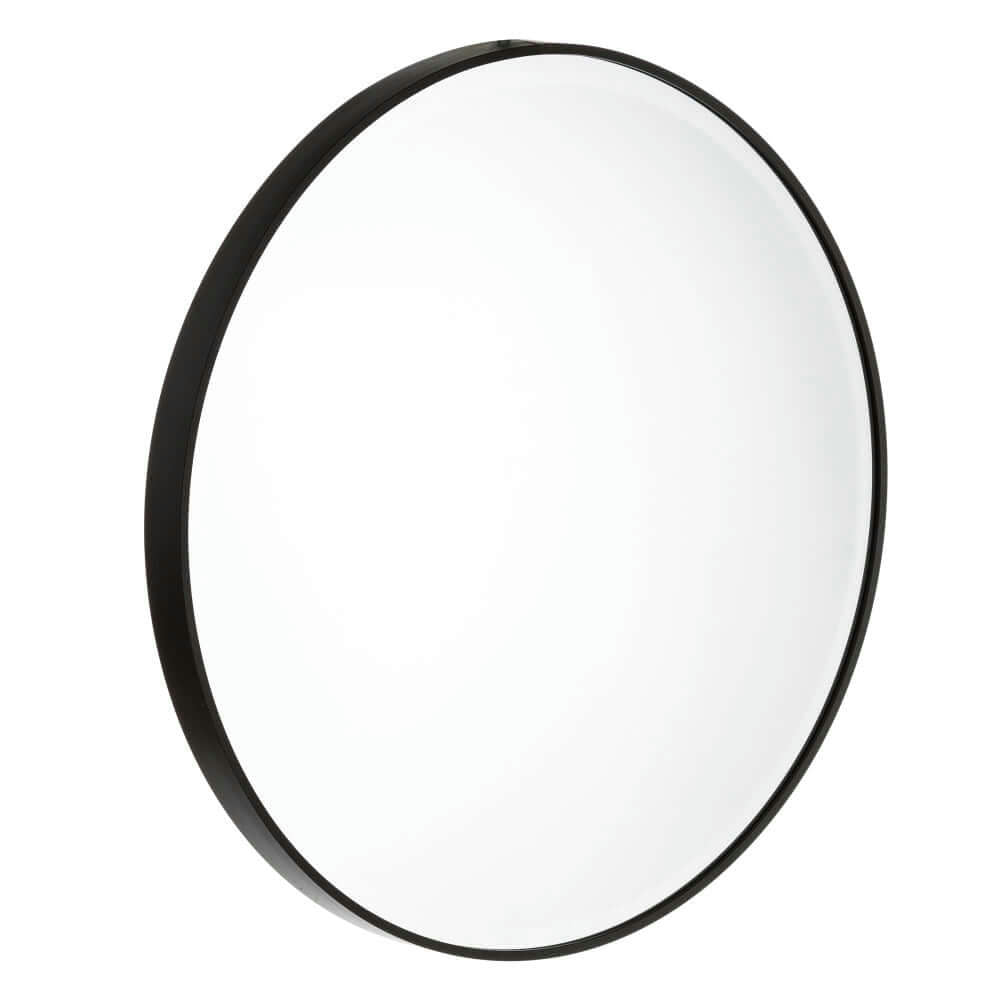 El Espejo Negro Aluminio-Cristal Planta baja cuenta con un elegante marco negro delgado y un diseño contemporáneo, ideal para cualquier espacio moderno.