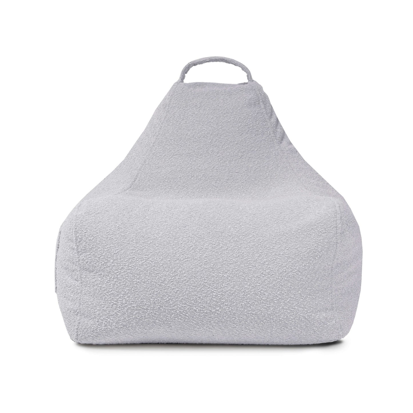 El Bean Bag Game Madu es un sillón puff infantil de color gris claro con tejido texturizado y un asa superior, que se muestra sobre un fondo blanco.