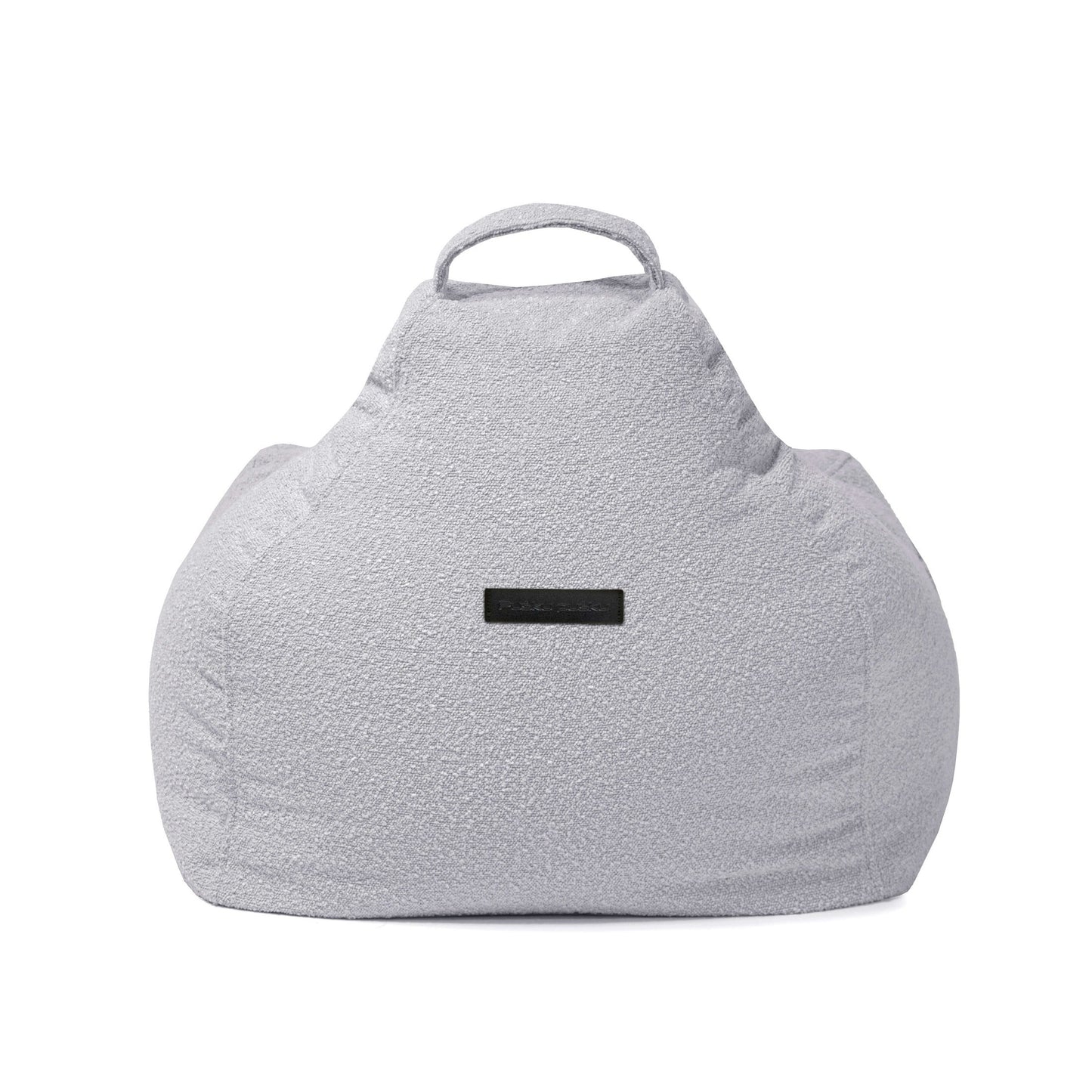 Un Bean Bag Game Madu gris claro con asa superior y etiqueta frontal rectangular negra, sobre fondo blanco.