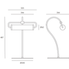 Diseño industrial de dos lámparas de mesa Lámpara de Mesa Ison con dimensiones: una con soporte recto y pantalla rectangular, y la otra con soporte curvo y pantalla redonda.