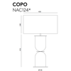 Dibujo técnico de un pedestal cilíndrico con tapa rectangular, diseñado para una Lámpara de Mesa Copo, rotulado "cop124*", con dimensiones marcadas en milímetros.