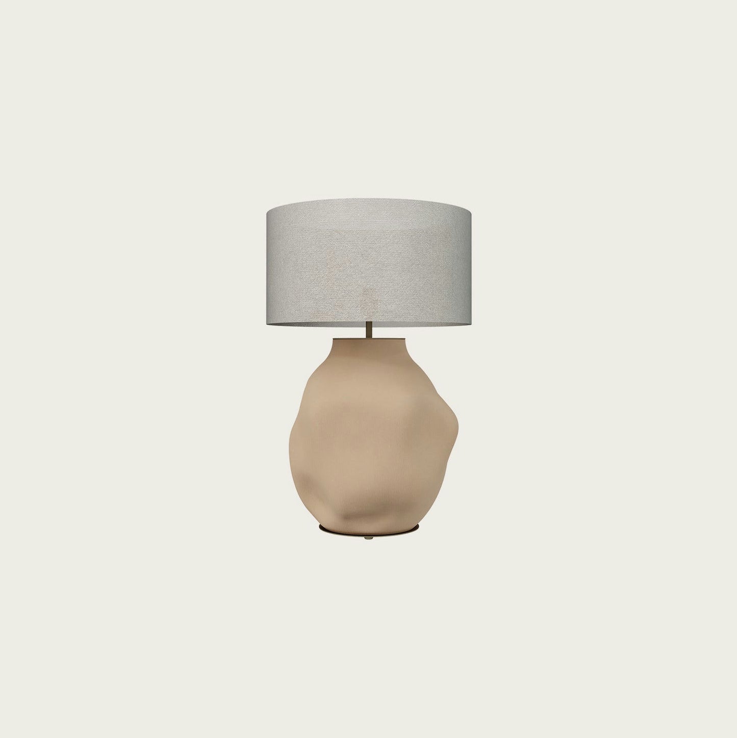 La lámpara de mesa Etho presenta una base beige texturizada combinada con una pantalla gris cilíndrica sencilla, capturando un diseño contemporáneo ideal para la decoración de interiores.
