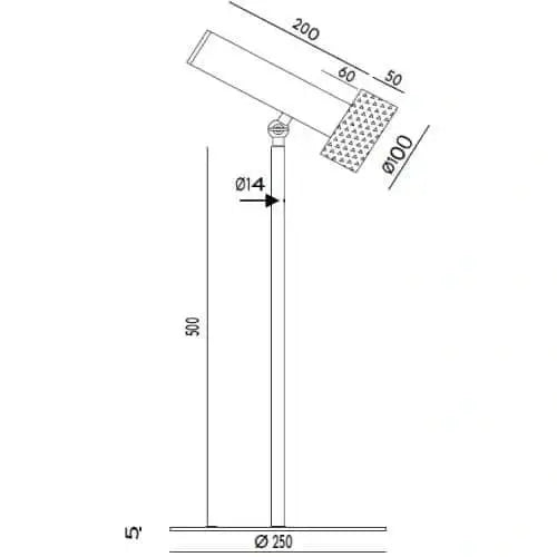 Un diagrama que muestra las dimensiones de una lámpara de mesa Focus.