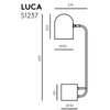 Dibujo técnico de lámpara de pared rotulada "Lámpara de mesa Luca s1237", que muestra vistas lateral y superior con anotaciones numéricas de dimensiones, destacando su diseño contemporáneo.